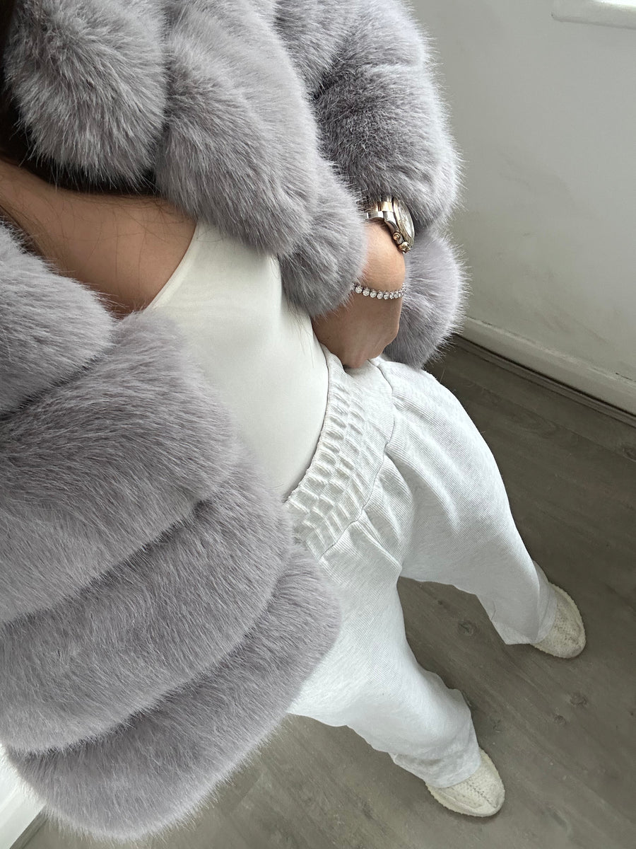 Black and grey faux fur coat best sale