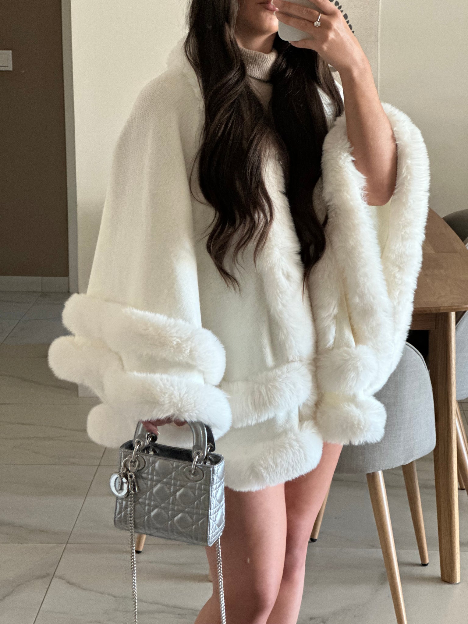 ‘VIP’ Faux Fur Cape - White