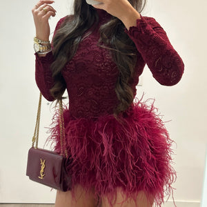 ‘KHLOE’ Ostrich Feather Skirt - Burgandy