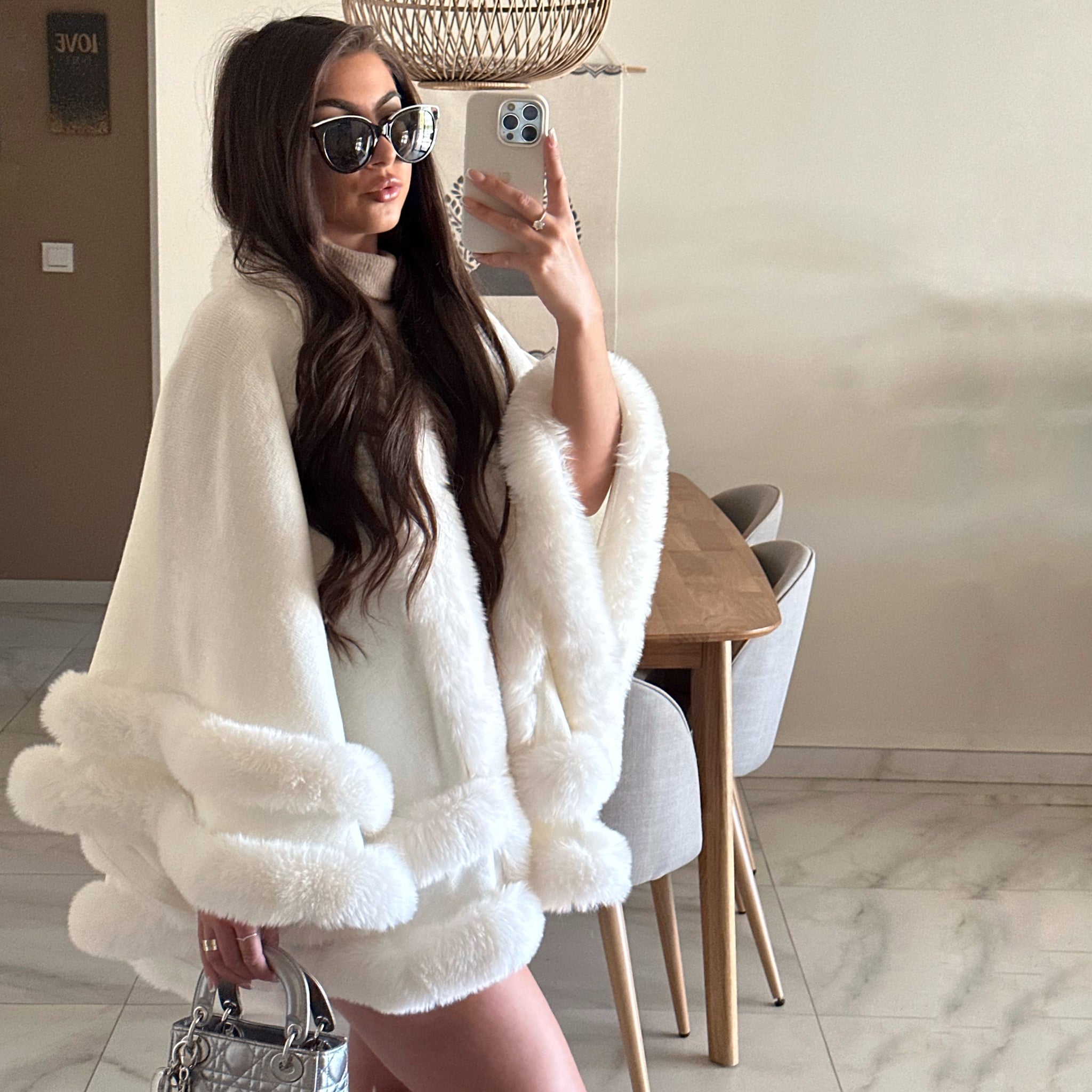 ‘VIP’ Faux Fur Cape - White