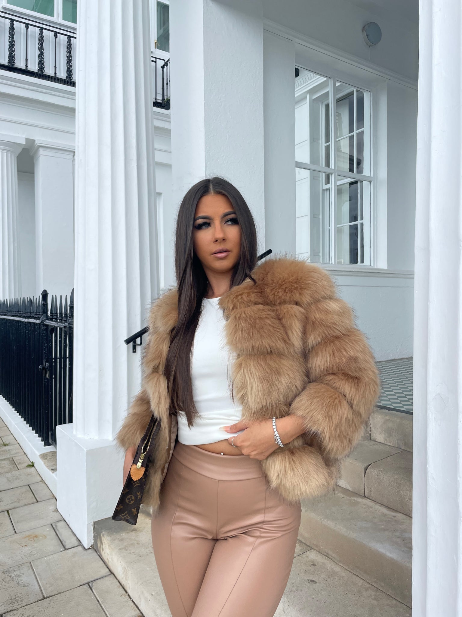 FASHION WEEK Faux Fur Coat Toffee Bella Luxe