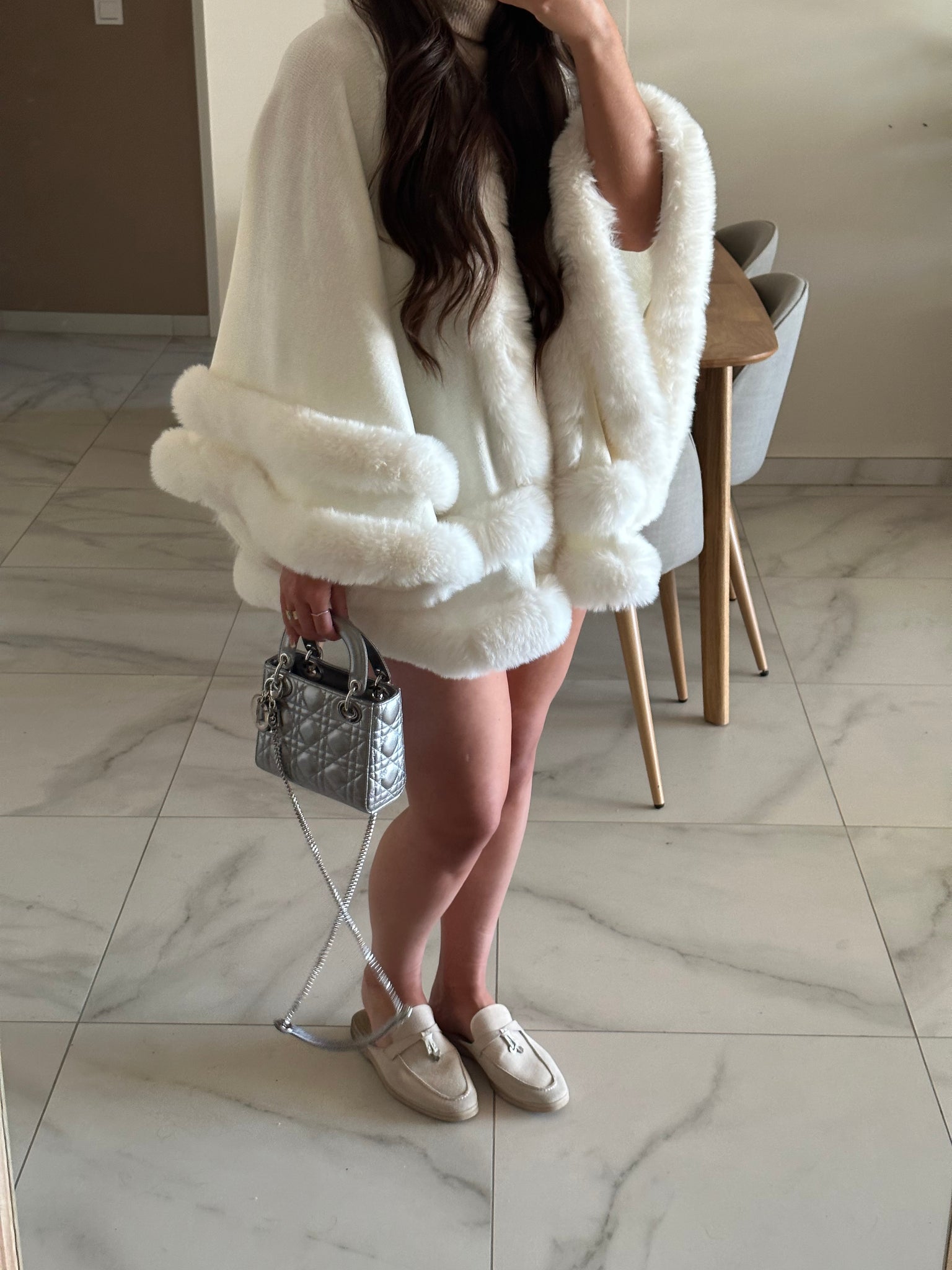 ‘VIP’ Faux Fur Cape - White