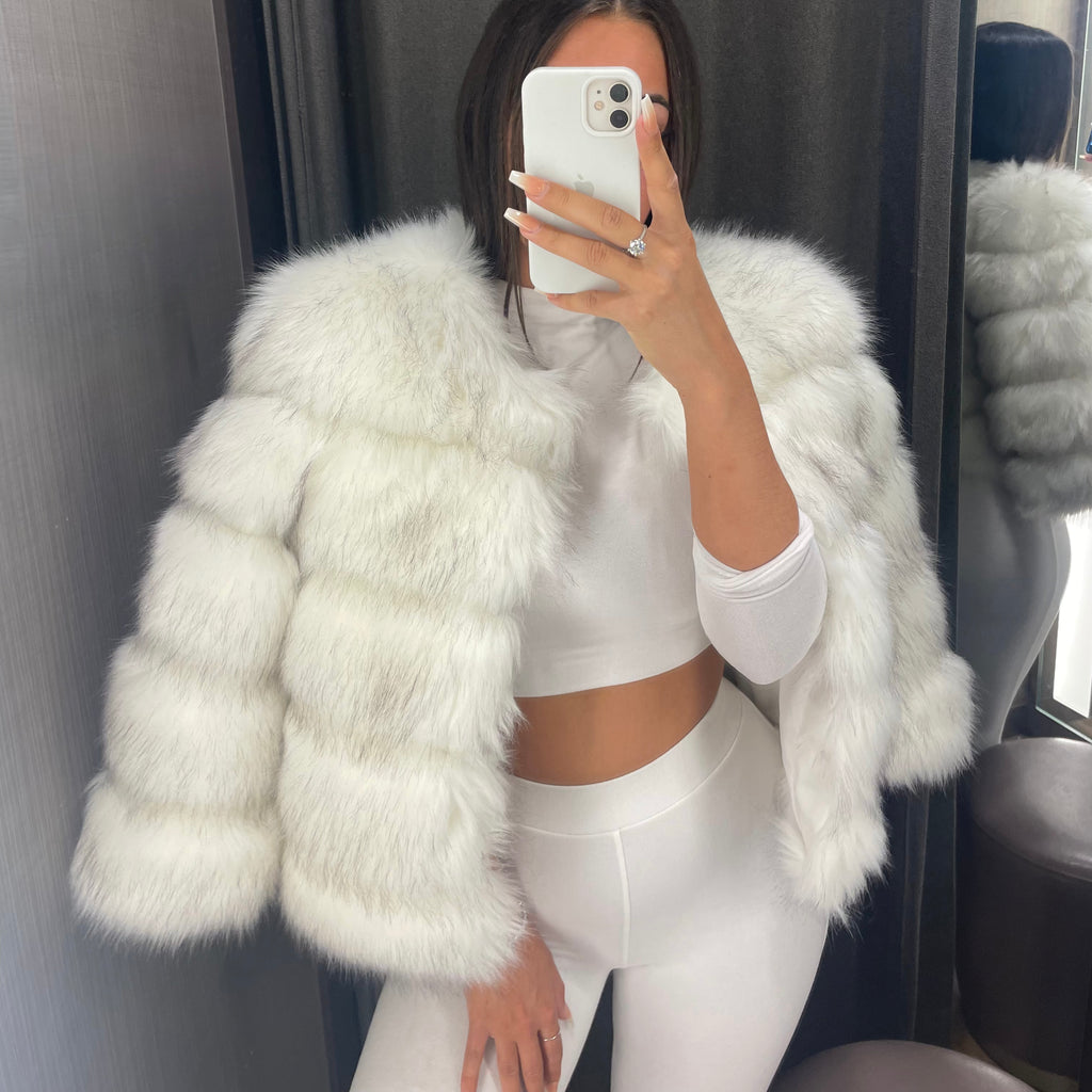 ‘FASHION WEEK’ Faux Fur Coat - Fox Tip White