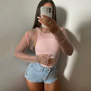 ‘PASHA’ Rhinestone Crop Top - Pink