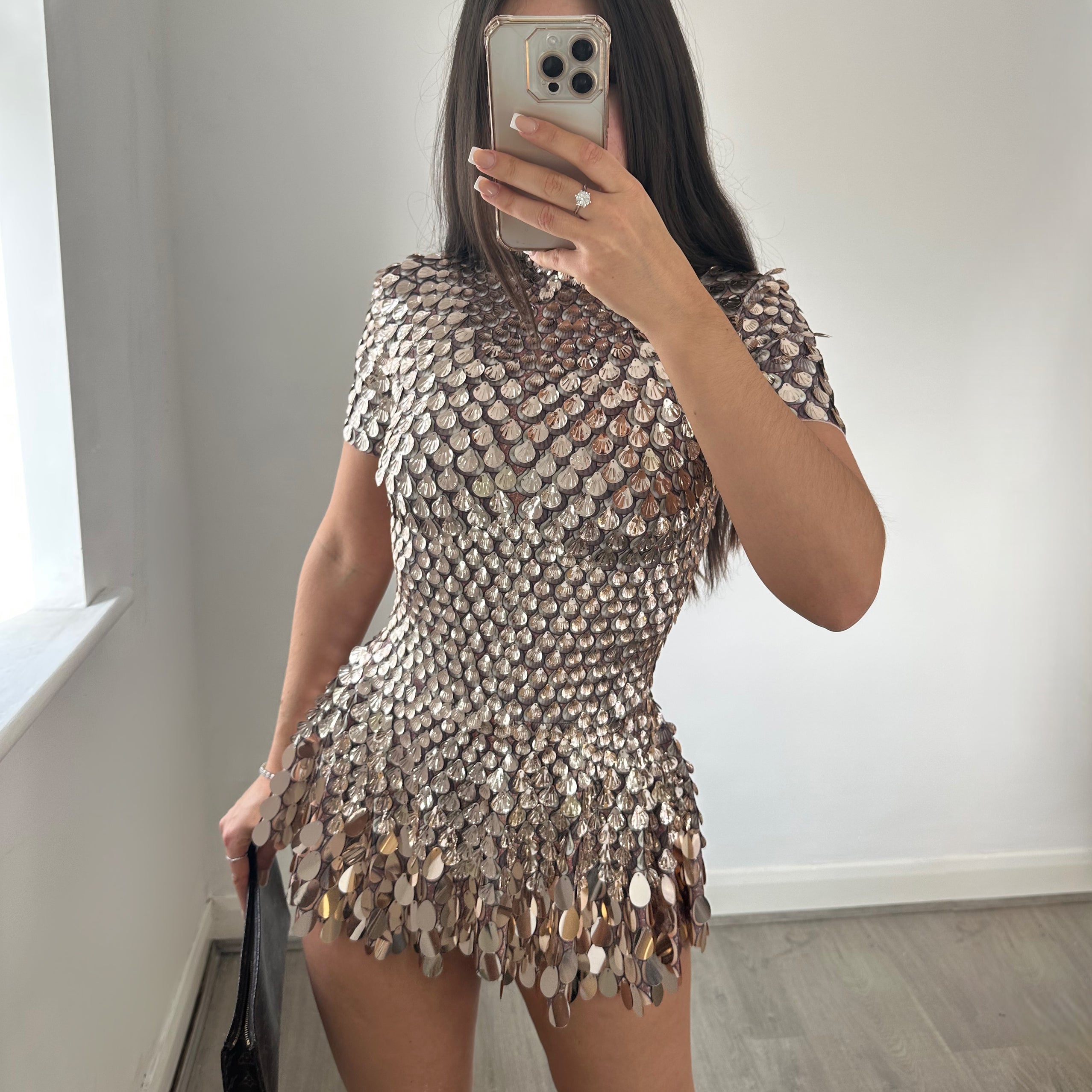 FOR THE FAME Sequin Dress Champagne Gold Bella Luxe