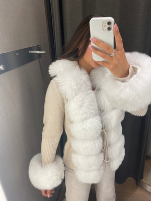 NEW SEASON Faux Fur Cardigan Cream Bella Luxe