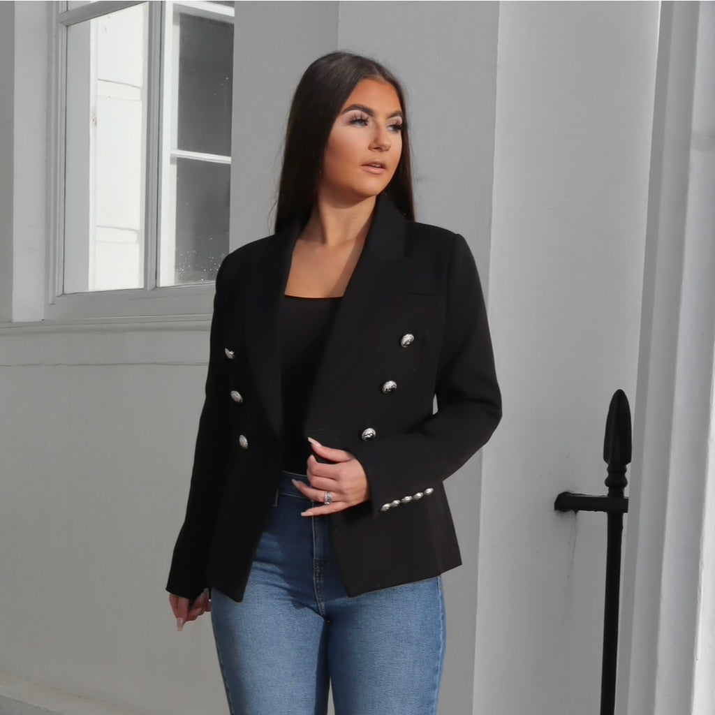 ‘JORDAN’ Military Style Blazer - Black / Silver Button