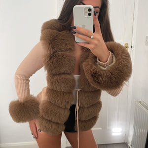 ‘NEW SEASON’ Faux Fur Cardigan - Nude / Coffee