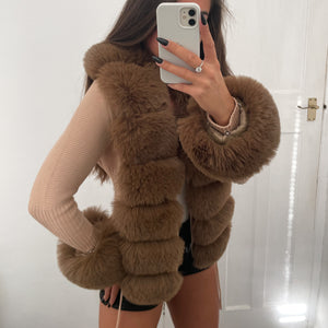 ‘NEW SEASON’ Faux Fur Cardigan - Nude / Coffee