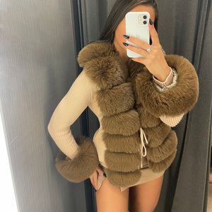 ‘NEW SEASON’ Faux Fur Cardigan - Nude / Coffee